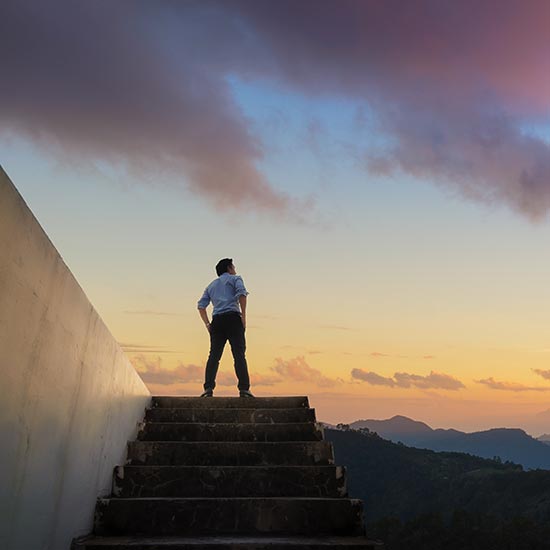 Man on top of stairs